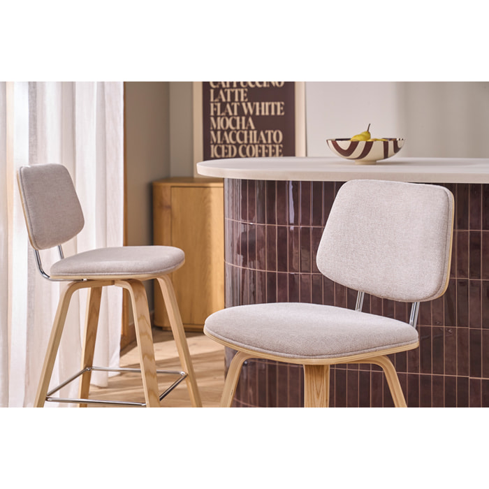 Tabourets de bar en tissu effet velours texturé beige et bois clair H66 cm (lot de 2) SEGUR