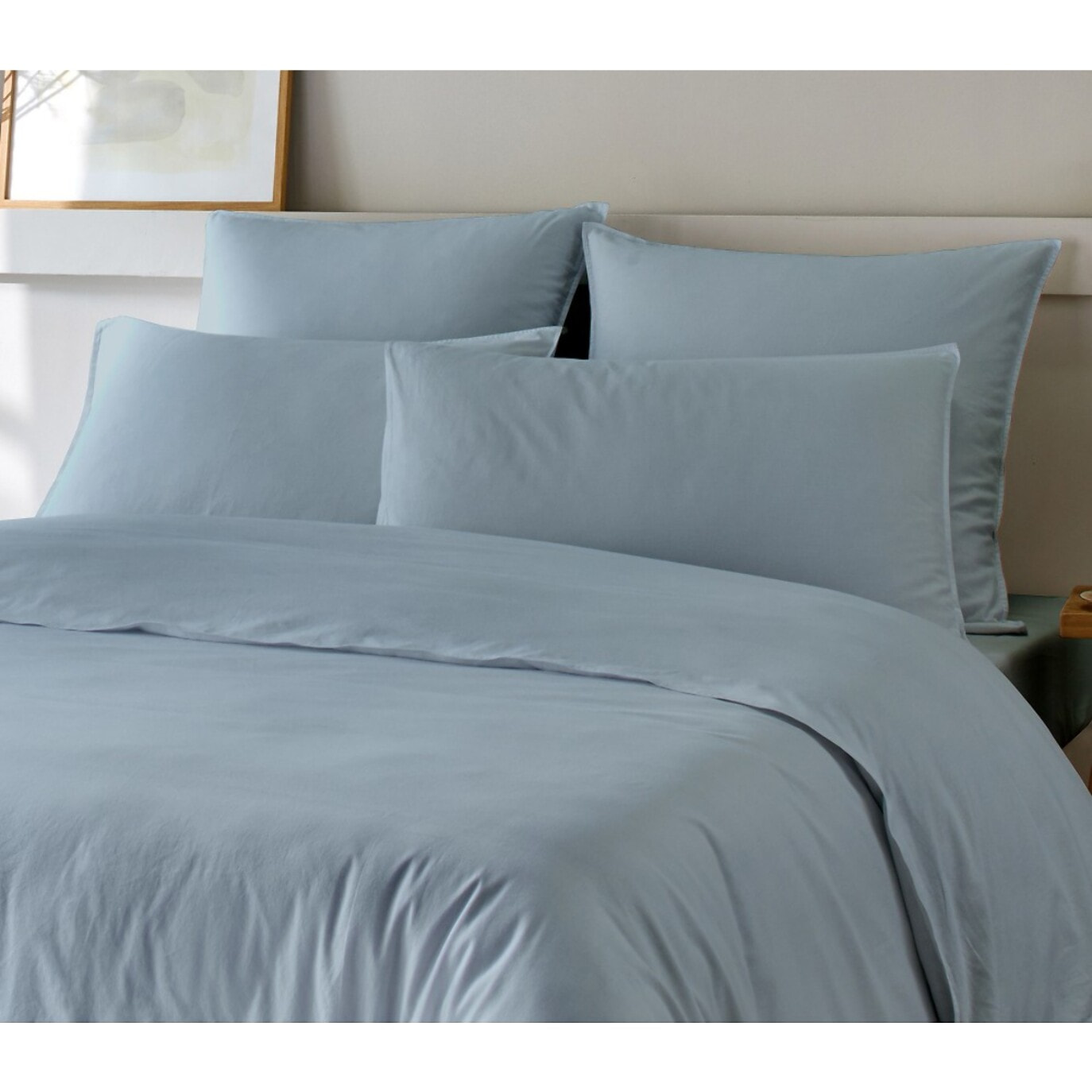 Parure housse de couette 3pcs 100% bambou et coton 57 fils_uni ardoise