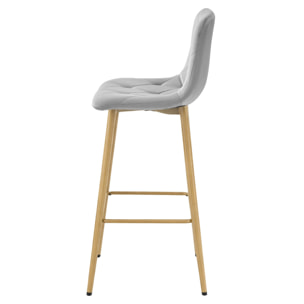 Sgabello alto NADO in velluto grigio chiaro e gambe effetto rovere