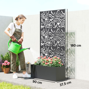 Jardinière treillis haut design graphique feuilles bananier 90 x 37 x 180 cm métal époxy noir