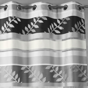 Rideau en organza à rayures et motifs feuilles - Gris clair