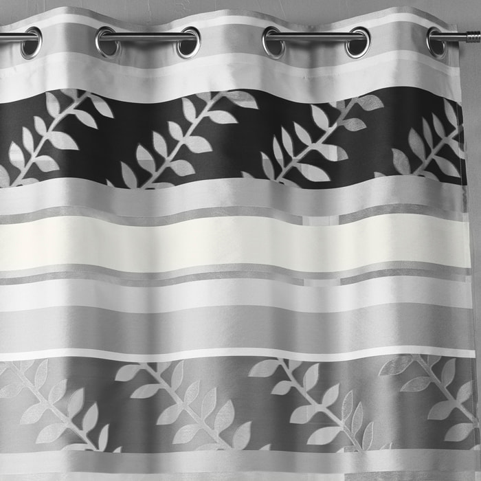 Rideau en organza à rayures et motifs feuilles - Gris clair