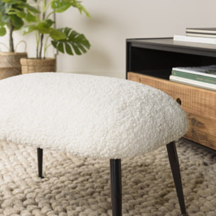 AGATHE - Tabouret cosy tissu bouclette blanc pieds métal noir