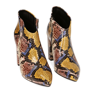 Ankle boots gialli stampa pitone, tacco 9 cm