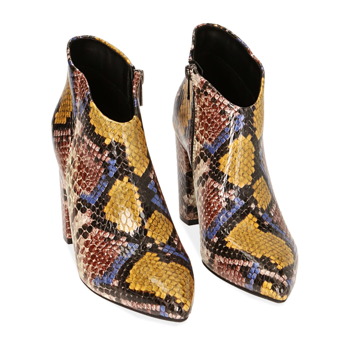 Ankle boots gialli stampa pitone, tacco 9 cm