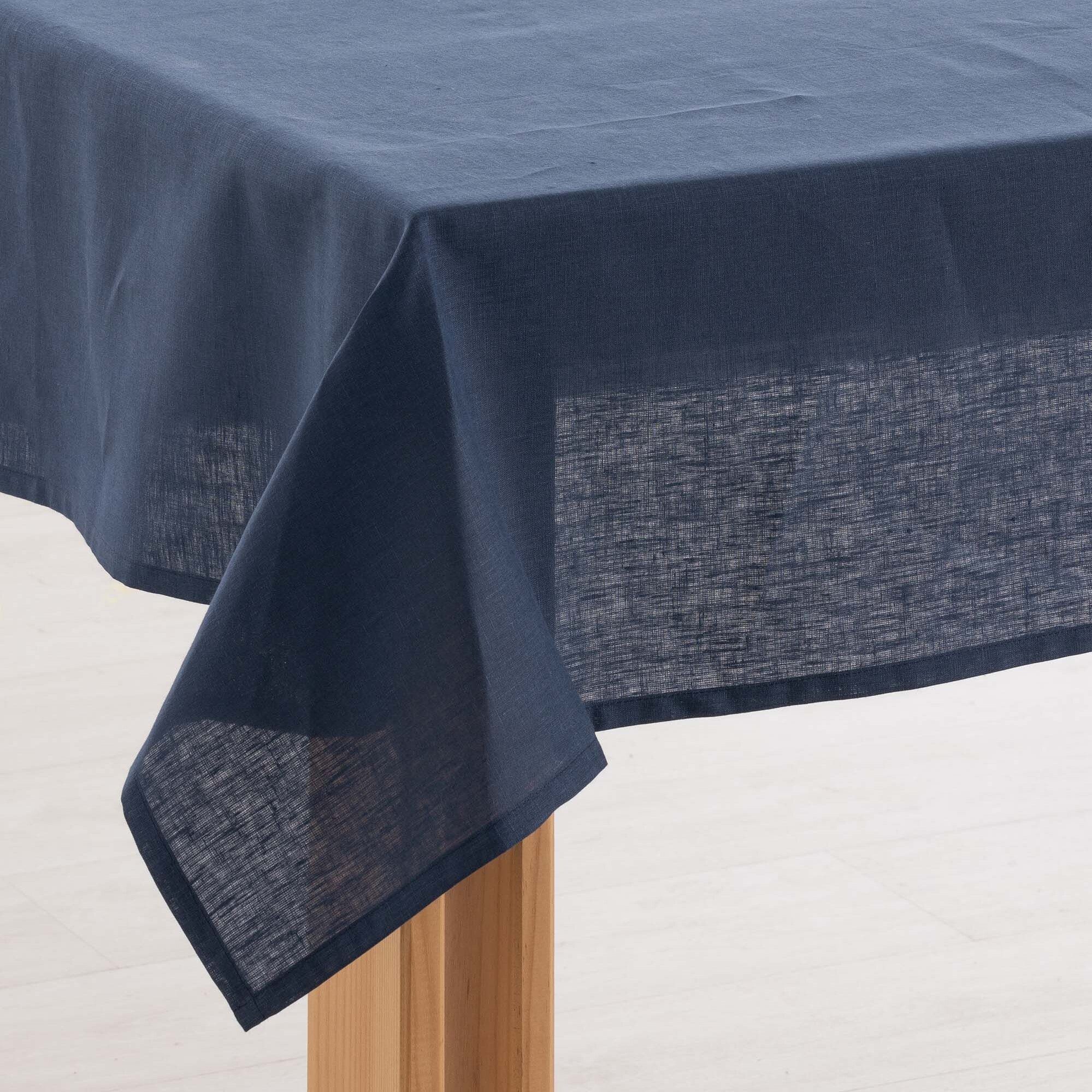 Nappe hydrofuge anti-taches en lin 100% Nuit bleue