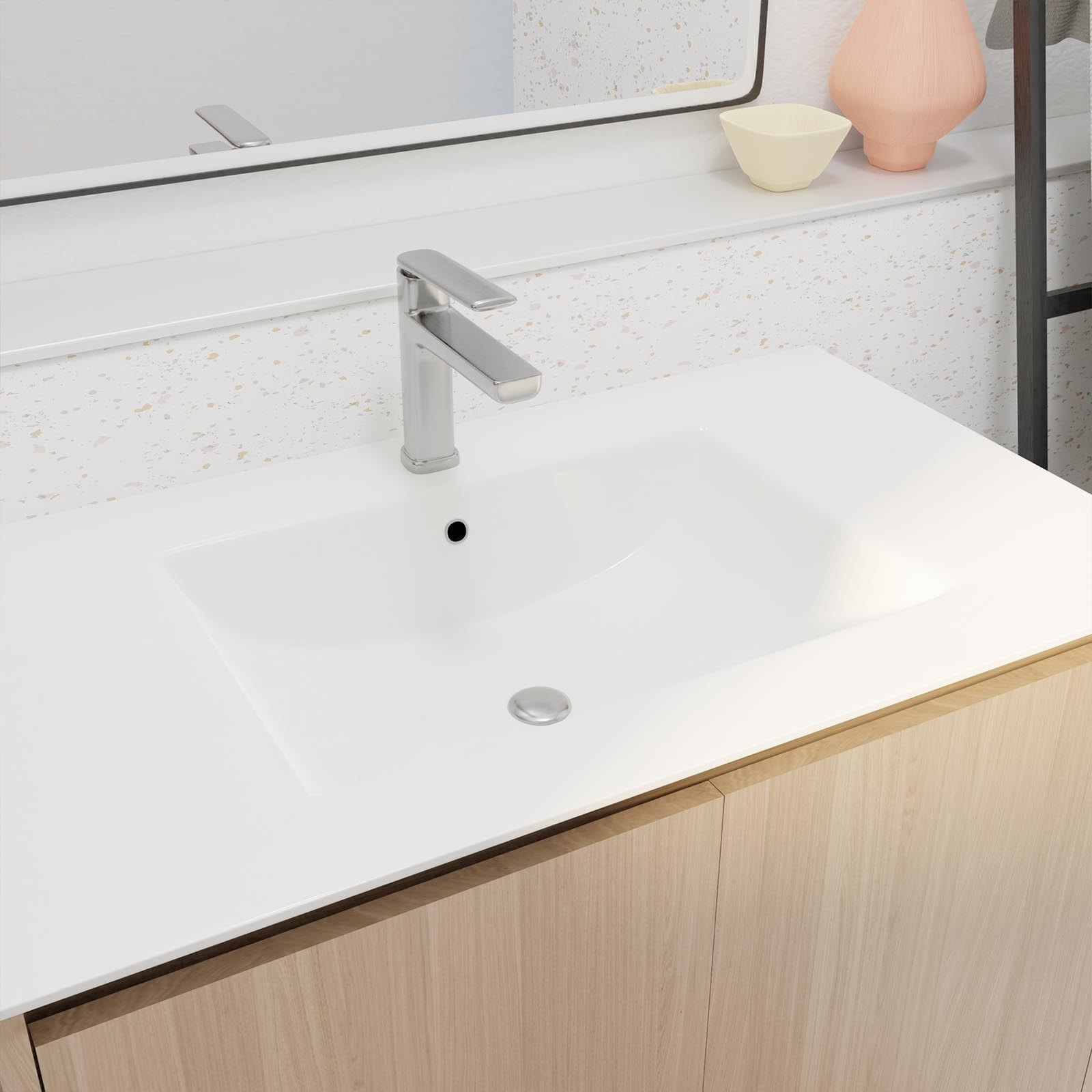 Pack Meuble Salle de Bains 80 cm Chêne Clair, 2 portes avec Vasque Céramique - XENOS
