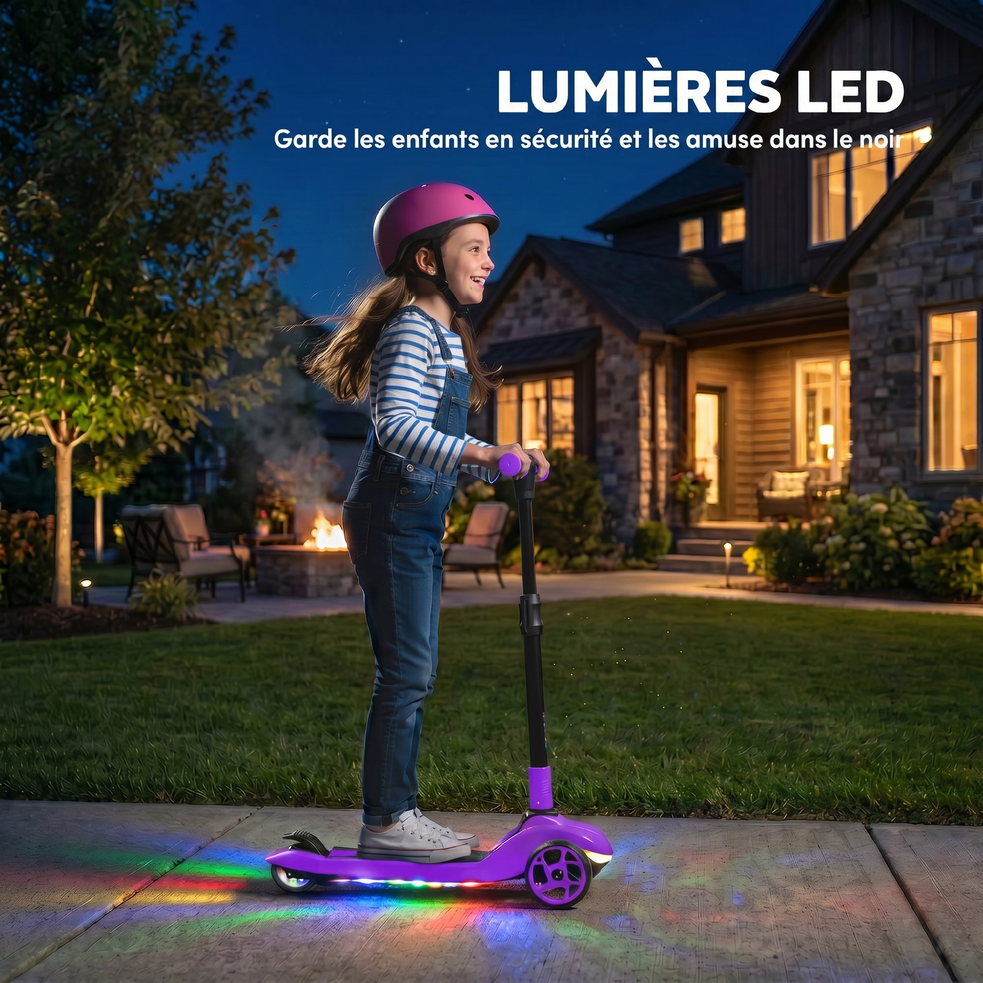 Trottinette électrique enfant pliable 3 roues 8 Km/h max LED violet