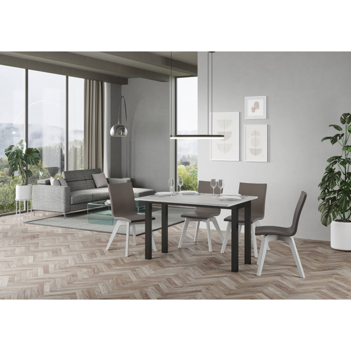 Table Everyday Double Frêne Blanc 120x45 ouverte/Allongée 120x90/200x90 pieds/cadre Anthracite