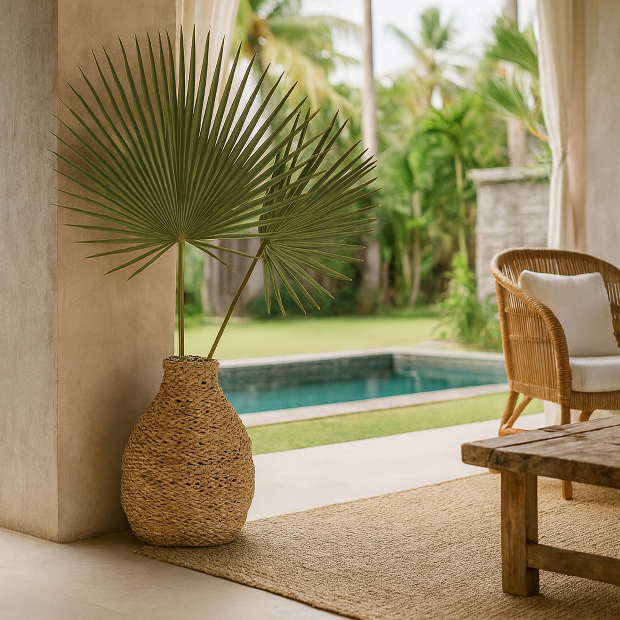 Jarre décorative en fibre d'abaca h55cm