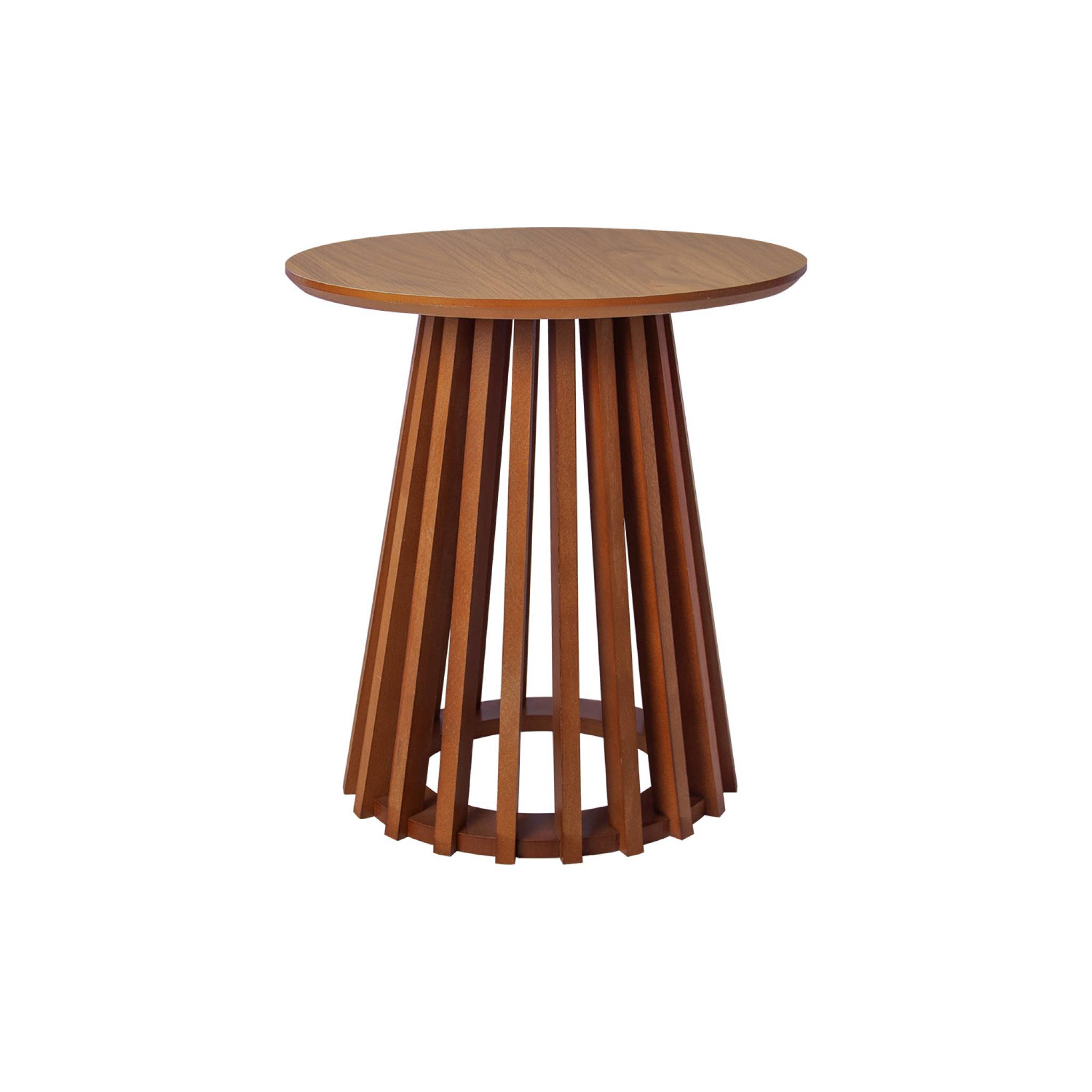 Set de 2 tables basses rondes plateau effet bois noyer et pieds en bois de sapin. Ø40cm et Ø60cm