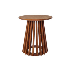Set de 2 tables basses rondes plateau effet bois noyer et pieds en bois de sapin. Ø40cm et Ø60cm