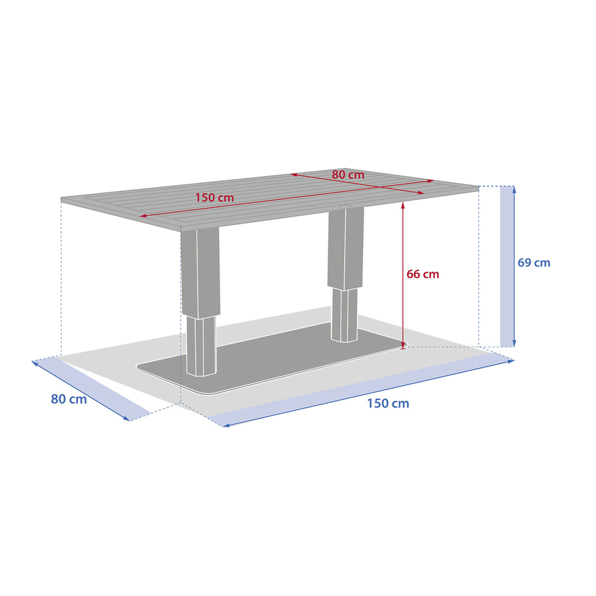 Table de jardin relevable rectangulaire "Salimia" argile & lin 150 x 80 x 69cm en aluminium