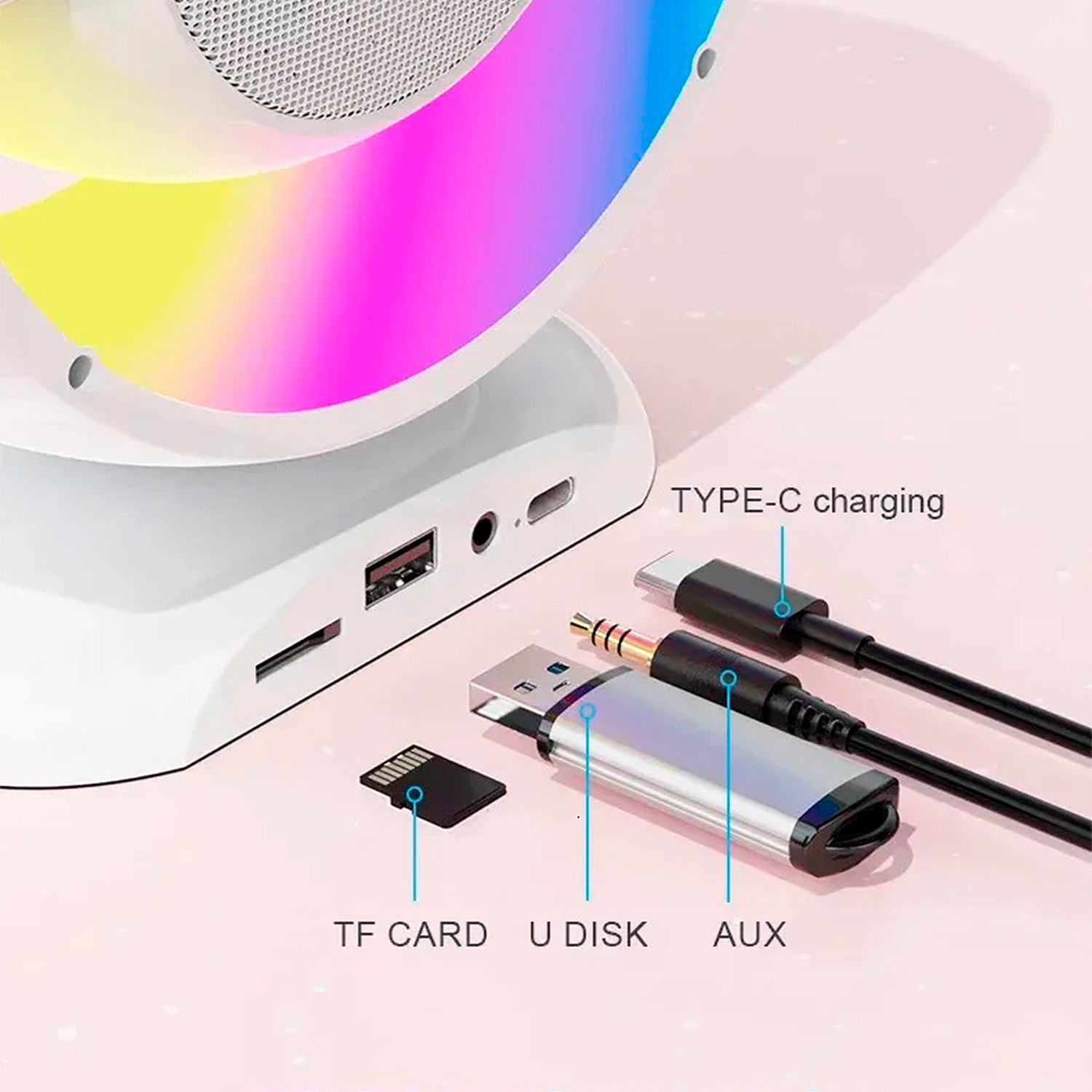 Altoparlante karaoke con design moderno G, luci LED dinamiche e suono ottimizzato con DSP. Include microfono multifunzione con cancellazione ed effetti vocali.