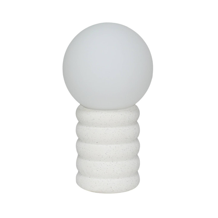 Lampe à poser intérieur céramique moucheté blanc et noir. globe en verre H 28cm - Zoe