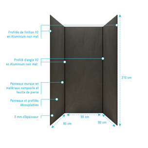 Pack 3 Panneaux Muraux Pierre Ardoise 90x210cm et Profilés Noirs - STONE'IT