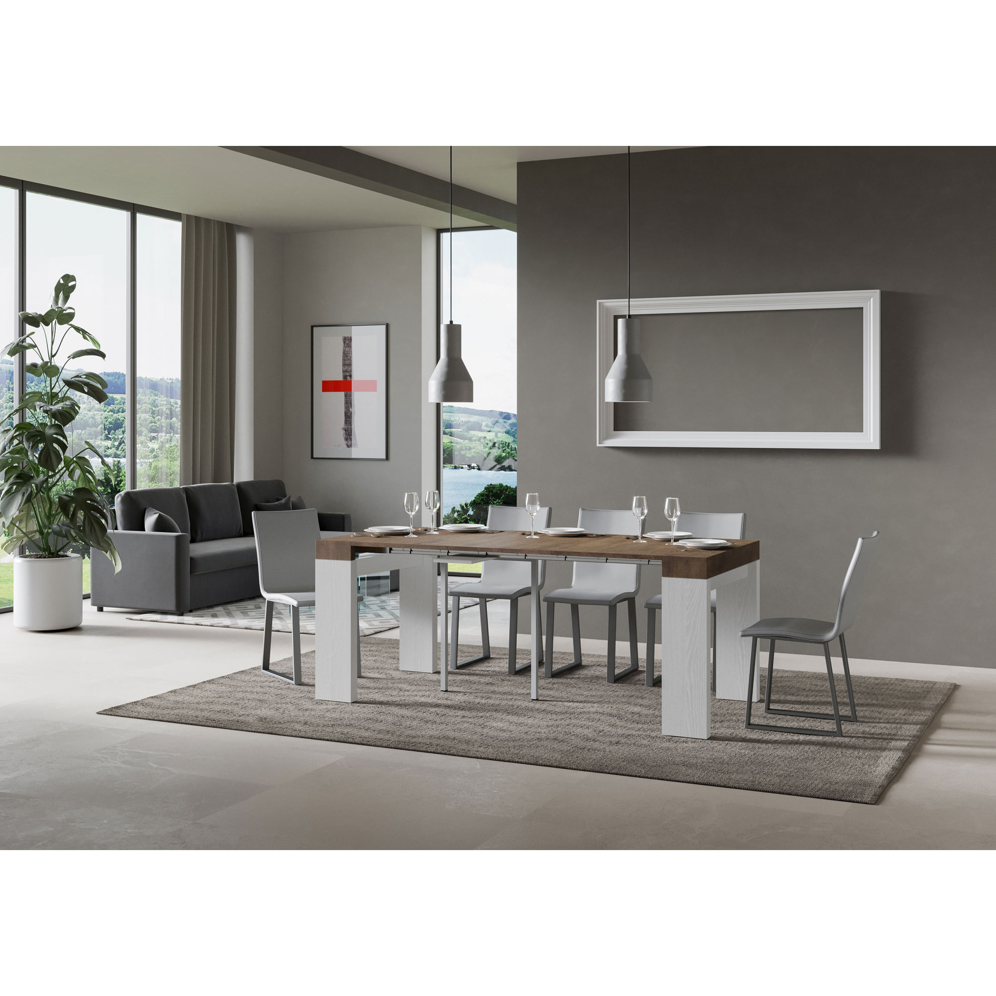 Console Roxell cm.90x42 (extensible à 300) dessus Noyer structure Frêne Blanc