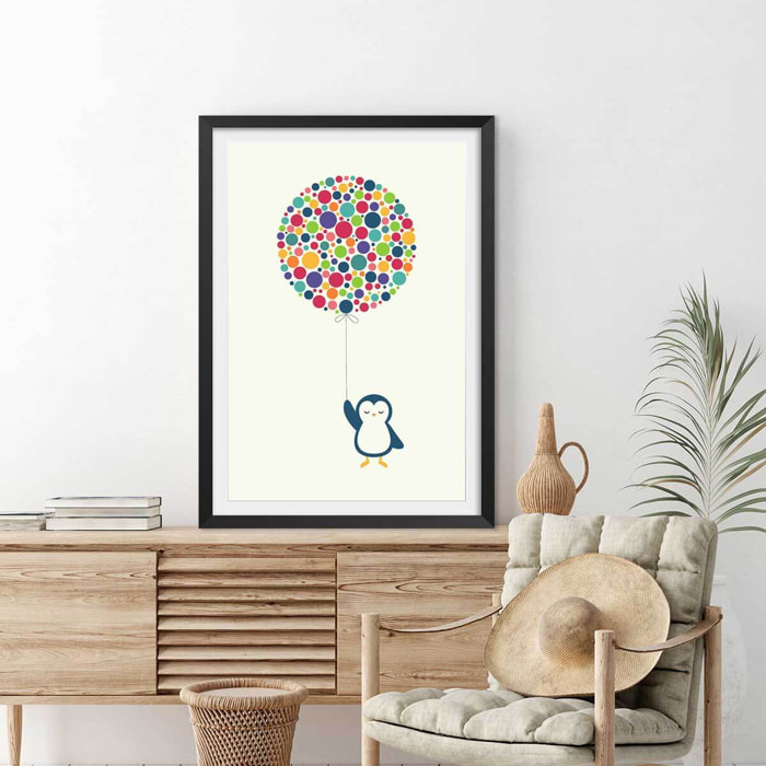 Affiche  pingouin ballon Affiche + cadre en bois - Noir