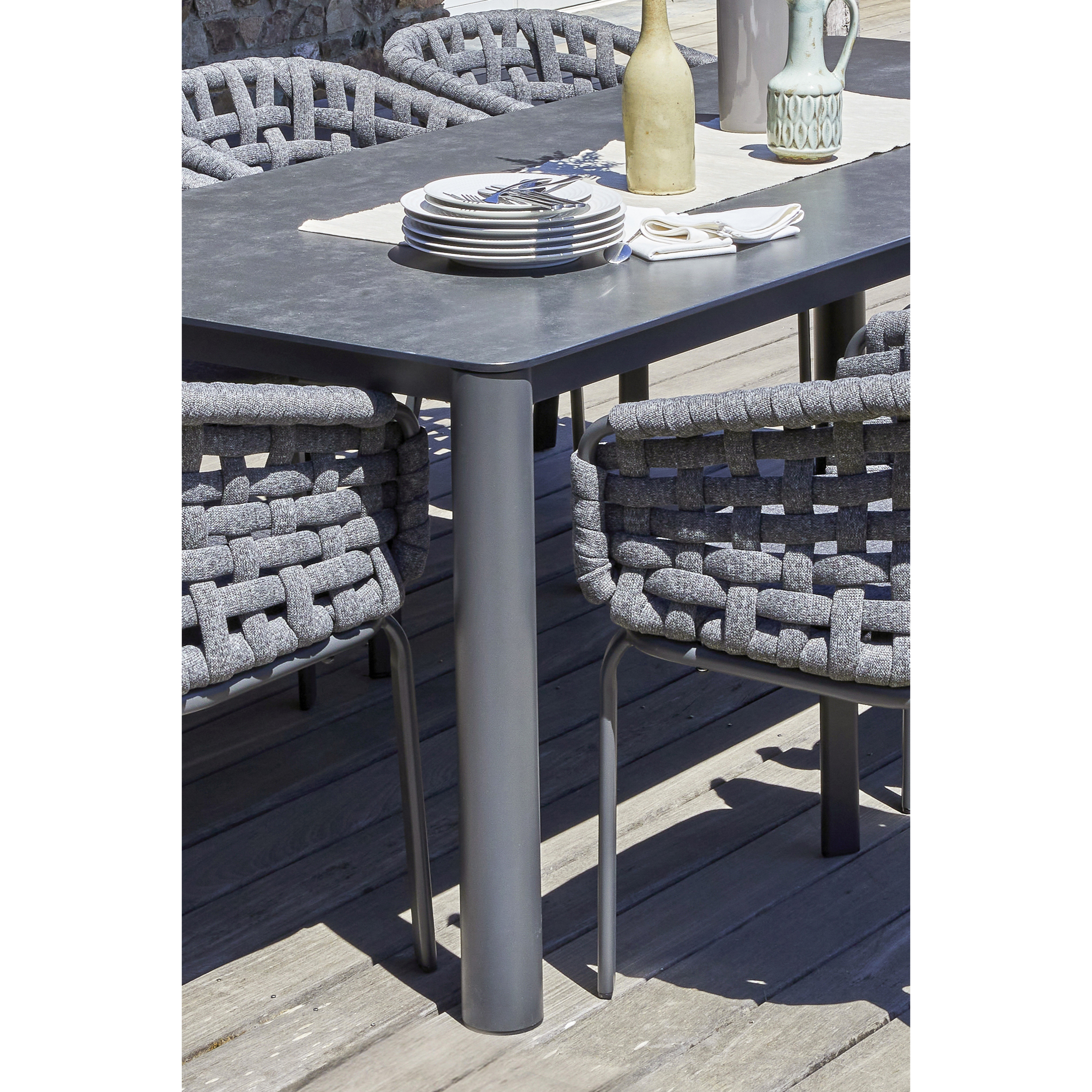 CAMARGUE - Table de jardin 8 places alu anthracite plateau céramique sur verre