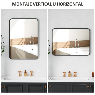 Espejo de Baño 50x70 cm Espejo Rectangular Espejo de Pared con Marco de Metal Vertical u Horizontal para Recibidor Sala de Estar Negro