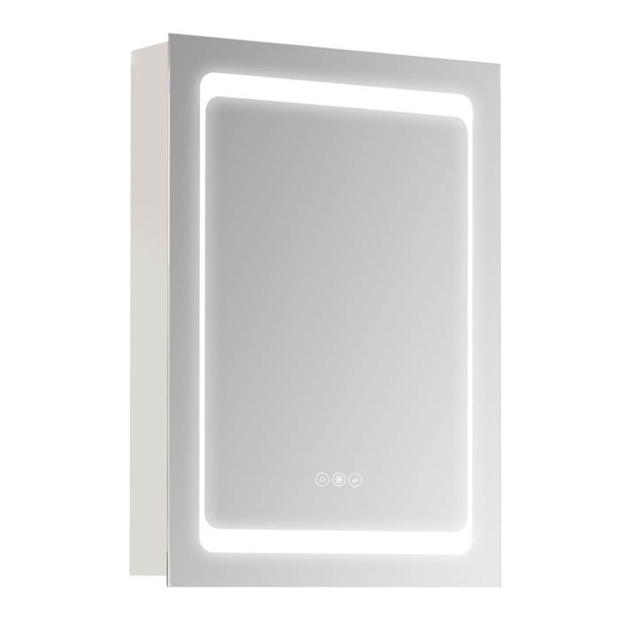 Armoire murale miroir lumineux LED 2 en 1 - 3 étagères - lumière réglable, interrupteur tactile - dim. 50L x 12,5P x 70H cm - acier inox.