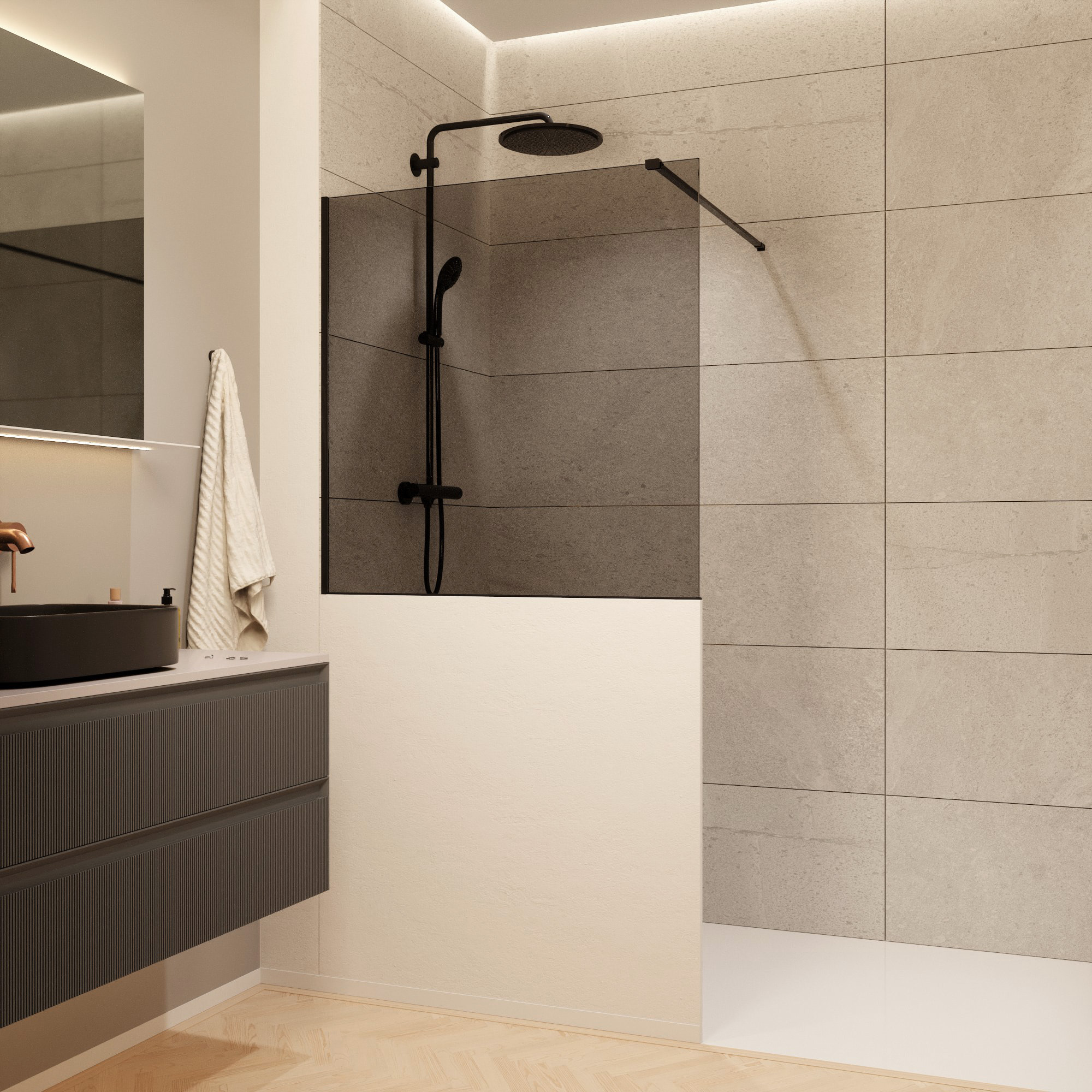 Walk-in 100x100 cm paroi de douche fixe à l'italienne + set d'installation + bras de montage 120 cm, noir (SATBWIS100KSPRC)