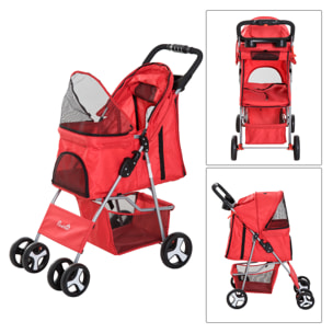 Poussette buggy pour chiens 75L x 46l x 94H cm pliable imperméable tissu 600D Oxford 4 roues rouge