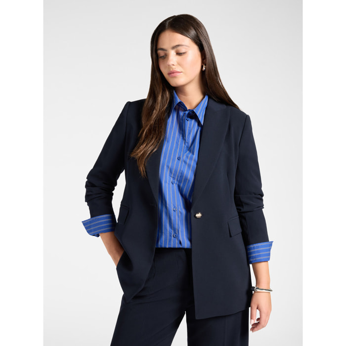 Elena Mirò - Blazer in crêpe con bottone Monogram - Blu