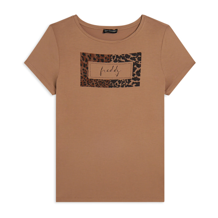 T-shirt donna stampa animalier e strass