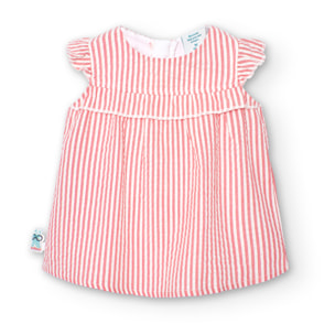 Vestido niña recién nacida, estampado de rayas, color coral