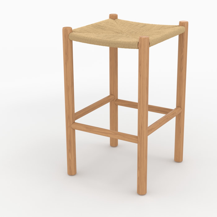 Tabouret pour ilot central 65 cm en teck et rotin - Kaïa