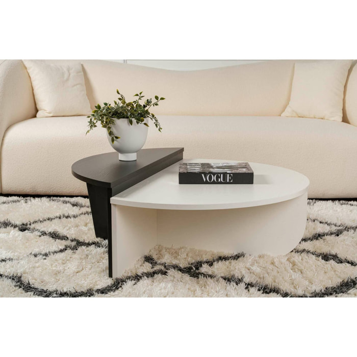 Tavolino da salotto Dain, Tavolo basso da caffè, Portariviste per divano, Ripiano da soggiorno, 90x60 h35 cm, Bianco e Nero