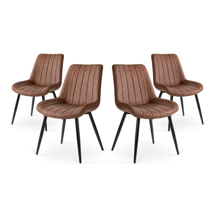 Pack 4 sillas de comedor marrón tejido diseño respaldo acolchado