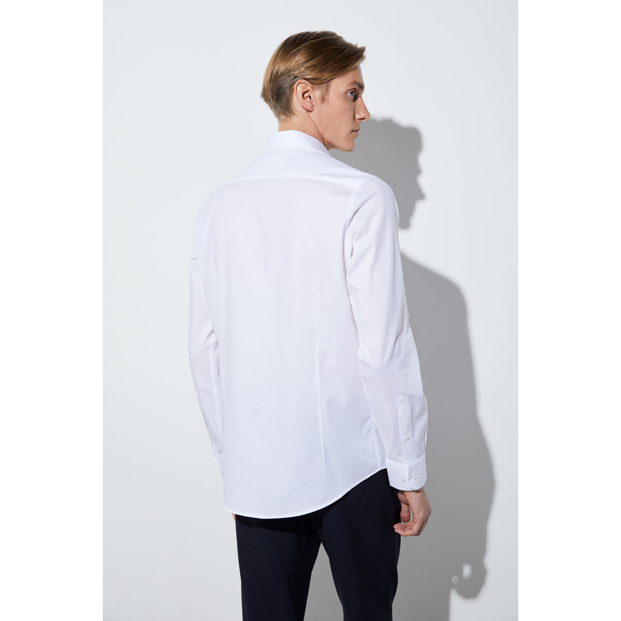 Camicia Uomo 1 Bottone Morbido Jacquard Fantasia Bianco e Bianco