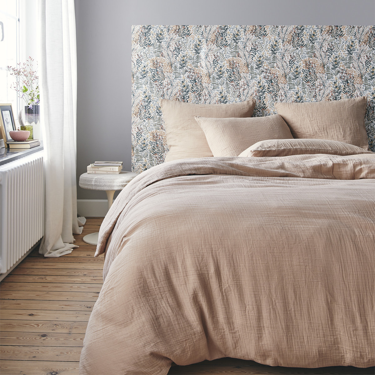 Housse de couette unie en gaze de coton lavée, TENDRESSE, Beige naturel