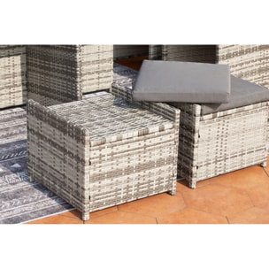 Salon de jardin encastrable 10 personnes en résine tressée gris REGINA