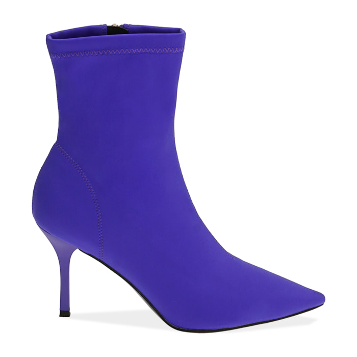Ankle boots viola in lycra, tacco 8,5 cm