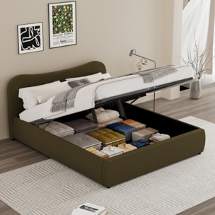 MILANO Lit coffre 140x190cm design arrondi velours côtelé vert