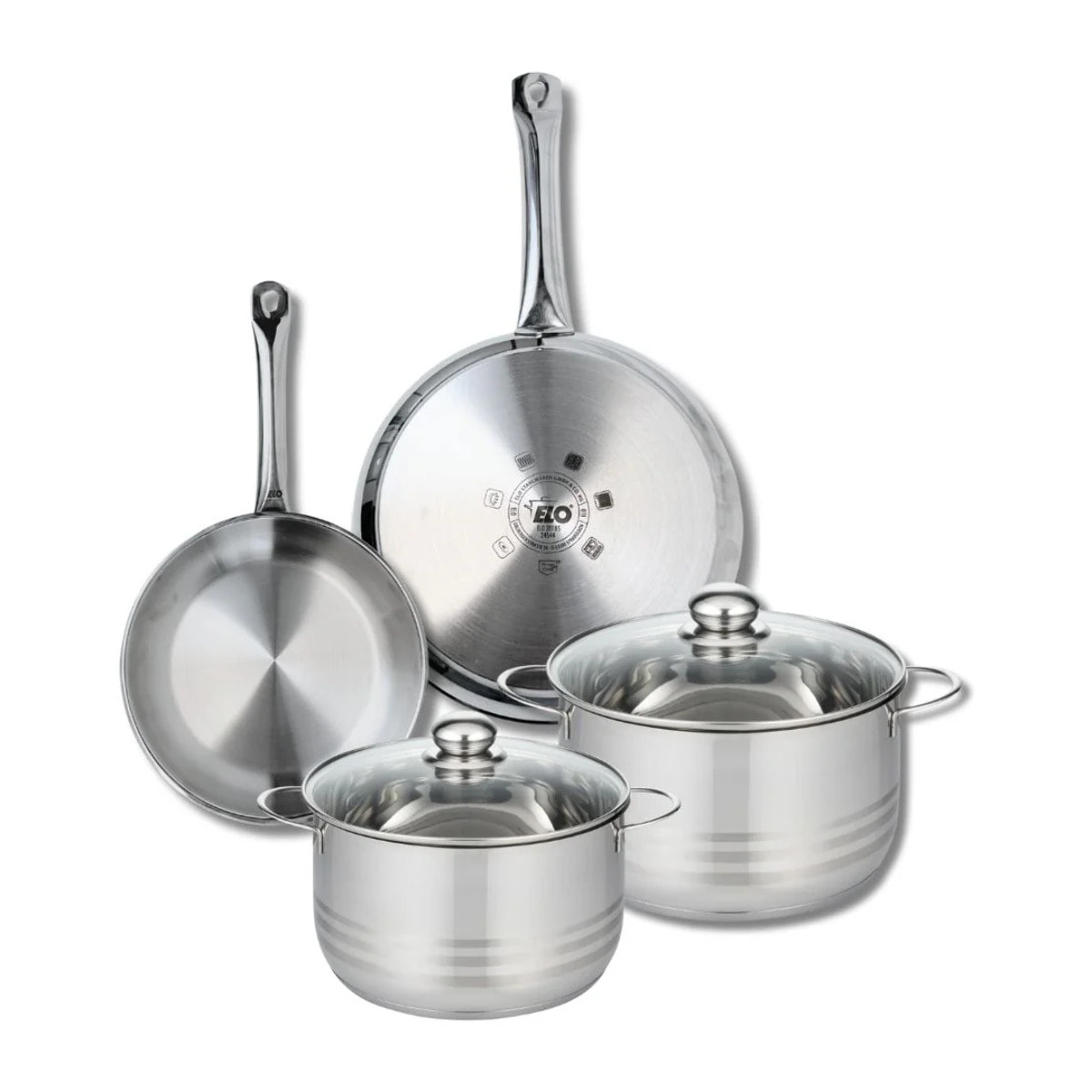 Ensemble de 2 Poêles de cuisson 24 et 28 cm et 2 faitouts 20 et 24 cm Elo Profi Brillant