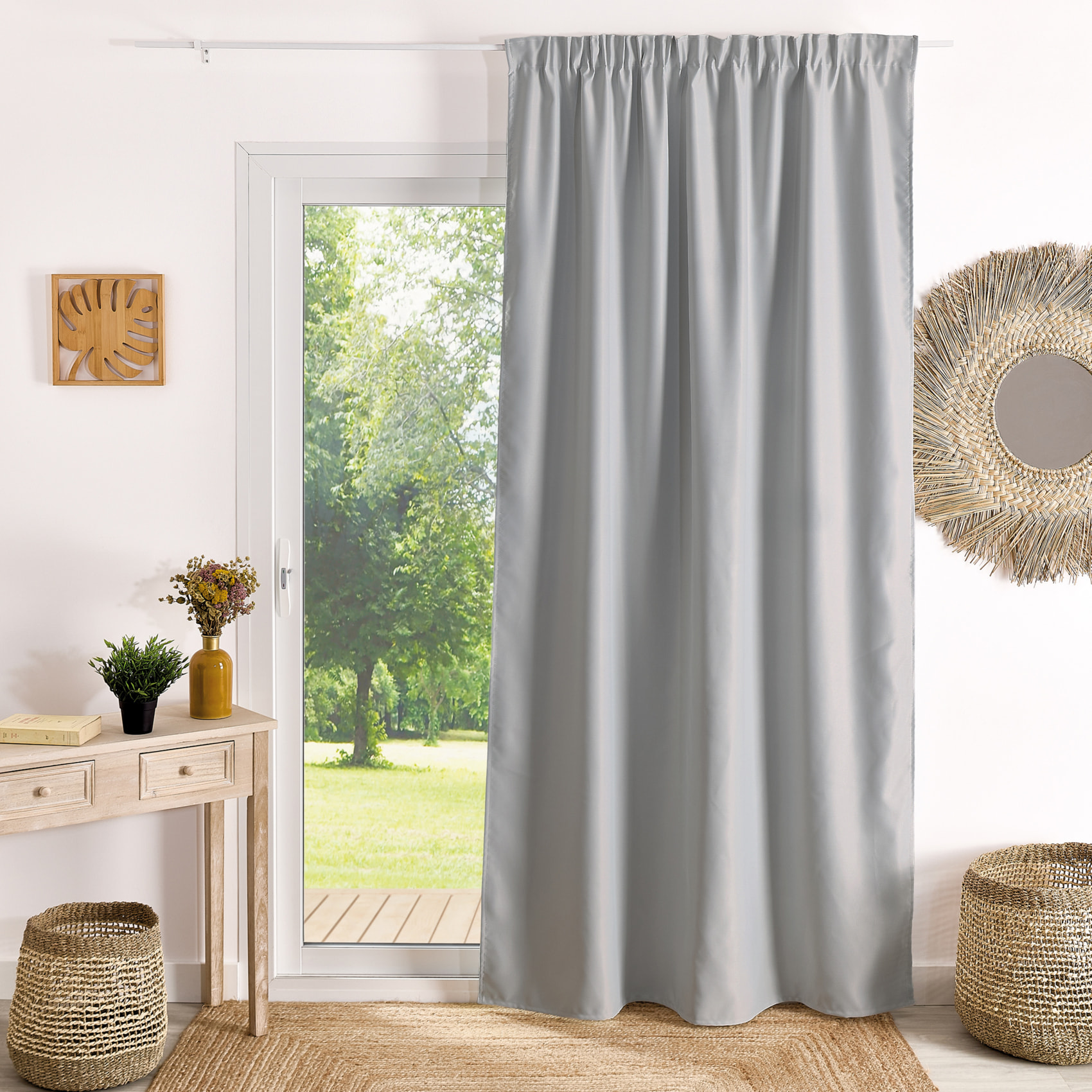 Rideau à galon fronceur occultant ignifugé M1 Non Feu - Gris Galet