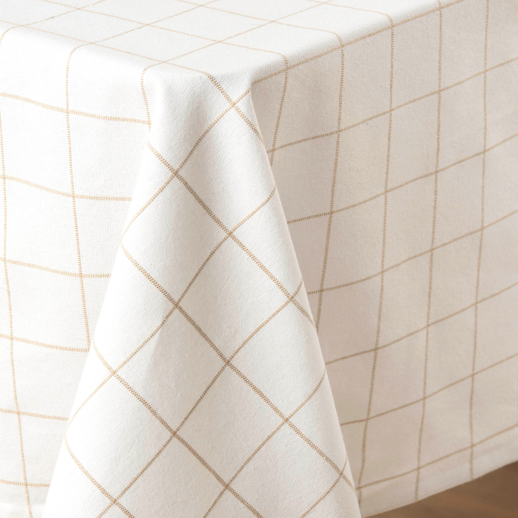 Nappe rectangle à carreaux en polycoton - Naturel