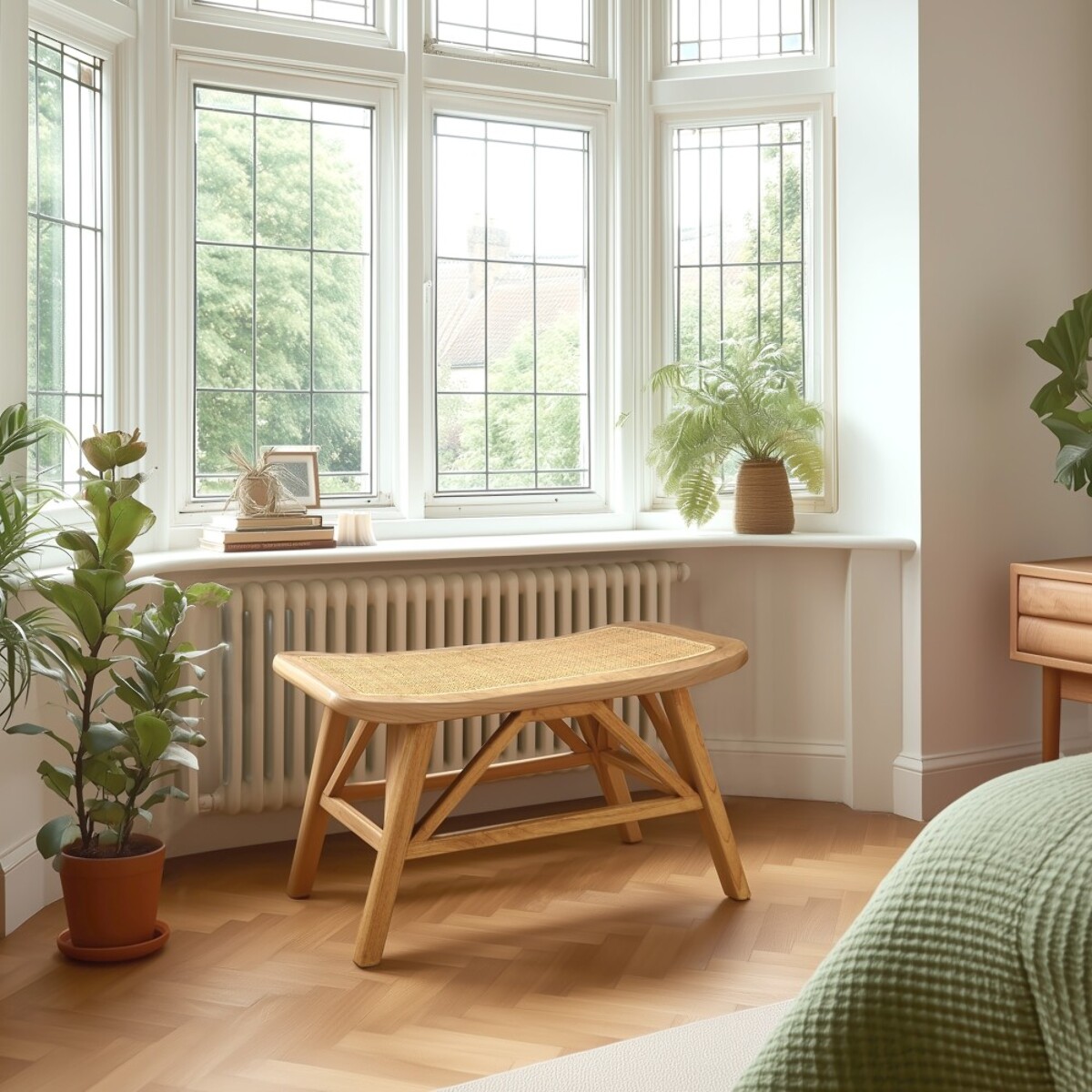 AMY - Banc 1 place en bois de mindi et rotin naturel AMY