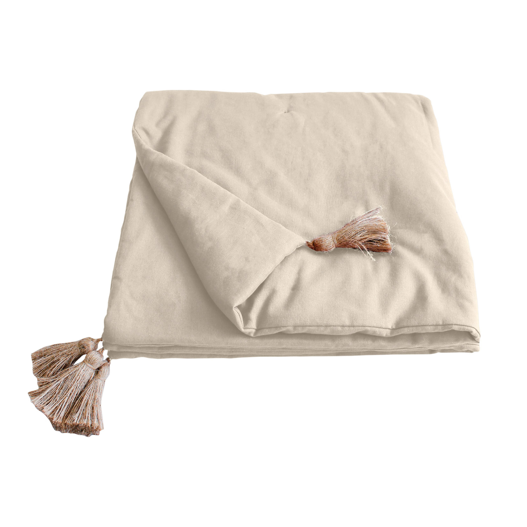 Edredon Panama avec pompons en jute - Ecru