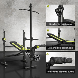 Banco de Pesas Multifuncional Banco de Musculación Reclinable con Altura Ajustable para Fitness Entrenamiento Completo en Gimnasio y Casa Carga 300 kg 175x110x202 cm Negro