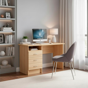 Scrivania Moderna Con 3 Cassetti E Vano a Giorno Desk Salvaspazio Per Home Office Studio E Cameretta Piano di Lavoro Ampio 120.1X48.1X72.6 Cm Rovere