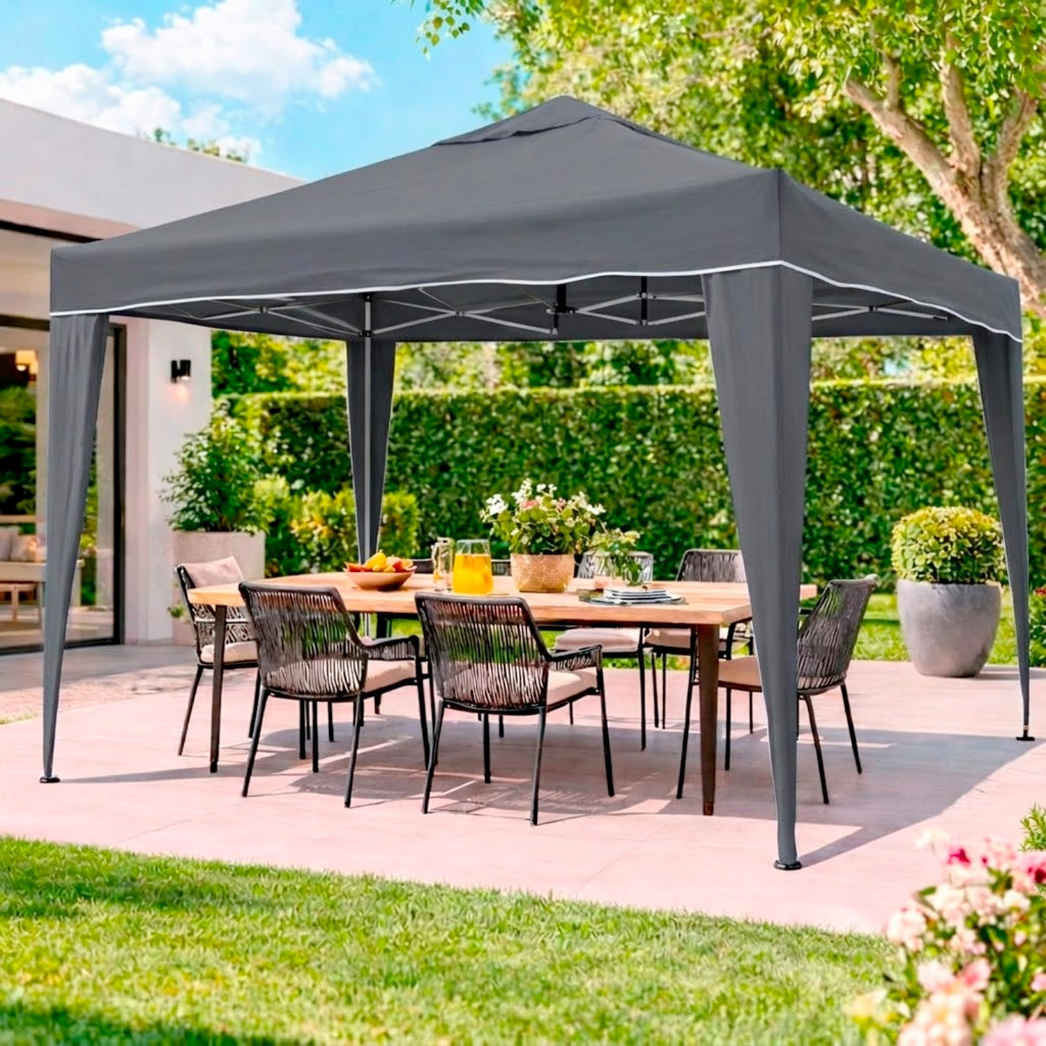 Gazebo Pieghevole 3x4 M in Acciaio con Telo Idrorepellente 160 g/m² Anti-UV Struttura Robusta Apertura Rapida a Fisarmonica con Borsa 4 Sacche Grigio