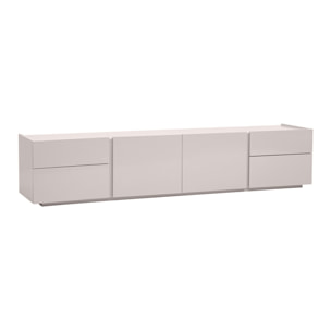 Meuble TV design beige laqué brillant avec rangements L199.8 cm ISAURE
