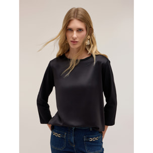 Motivi - Camiseta bimaterial de mangas de tres cuartos - Negro