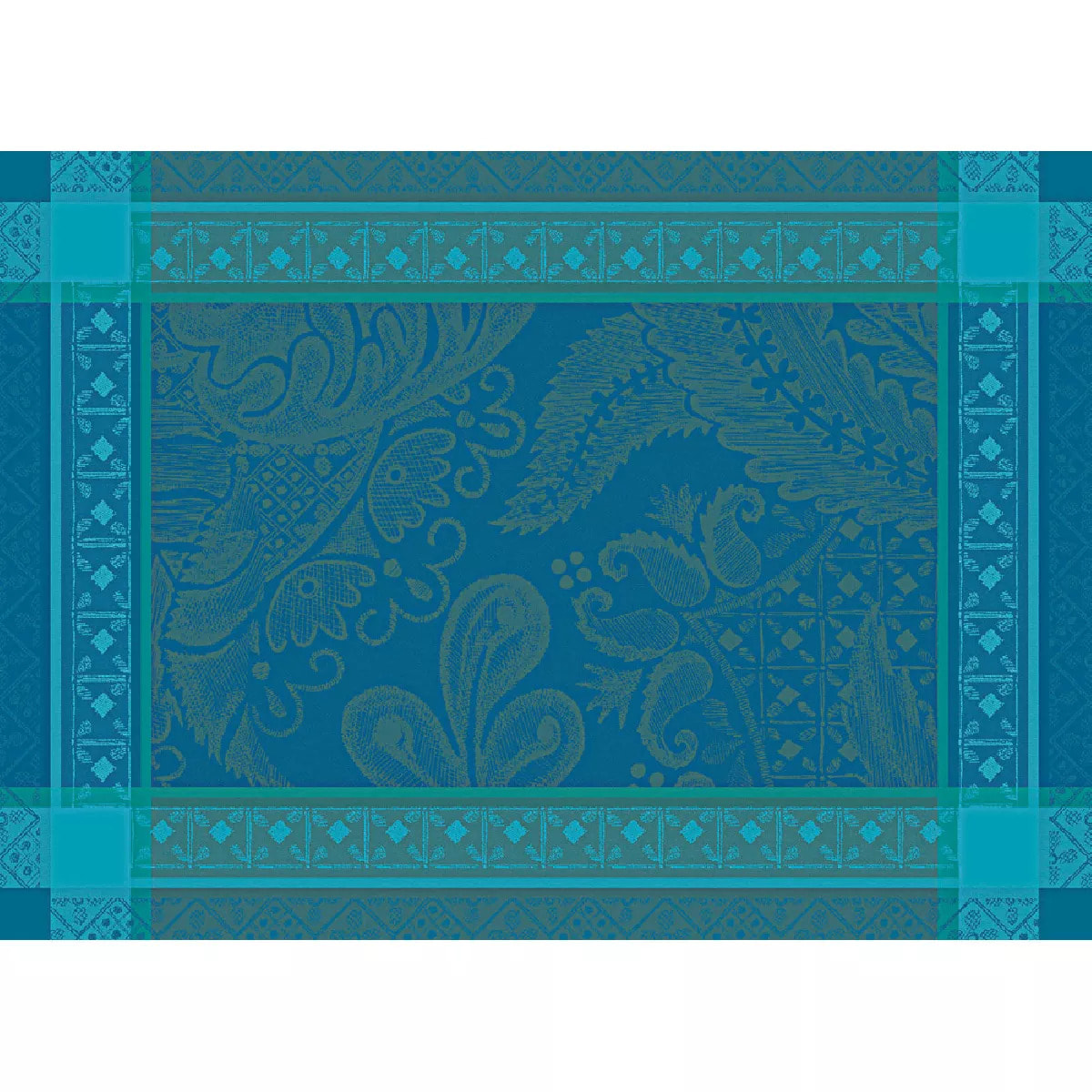 Set pur coton anti tache motif jacquard Isaphire emeraude