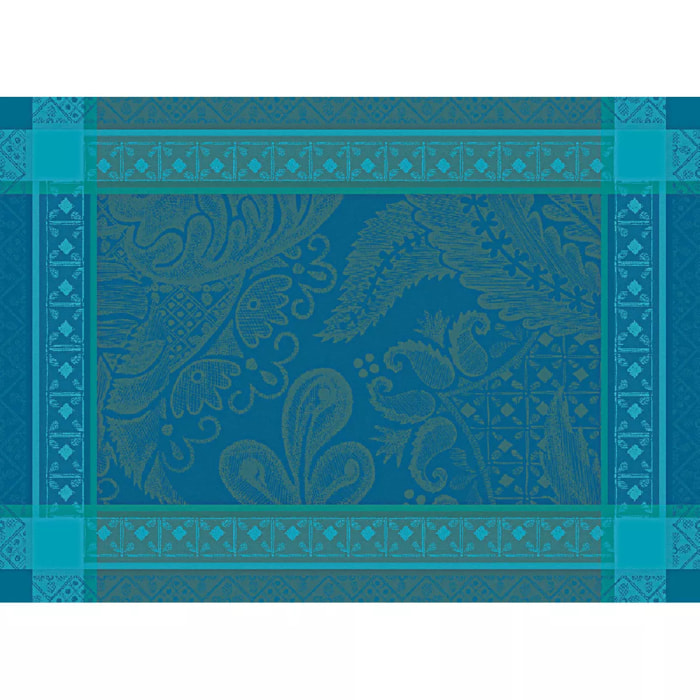 Set pur coton anti tache motif jacquard Isaphire emeraude